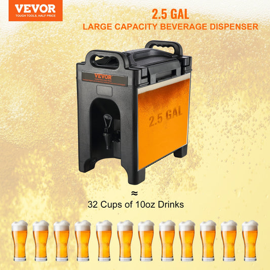 VEVOR Insulated Beverage Dispenser, 9.5 L, Food-grade LDPE Hot and Cold Beverage