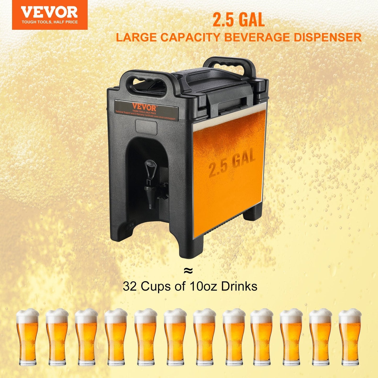 Insulated 9.5L Hot & Cold Beverage Dispenser with 23mm PU Layer, Food-Grade LDPE
