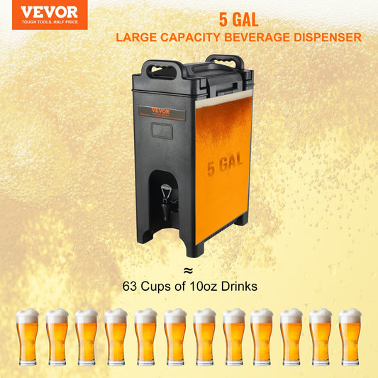 VEVOR Insulated Beverage Dispenser, 18.9 L, Food-grade LDPE Hot and Cold Beverage
