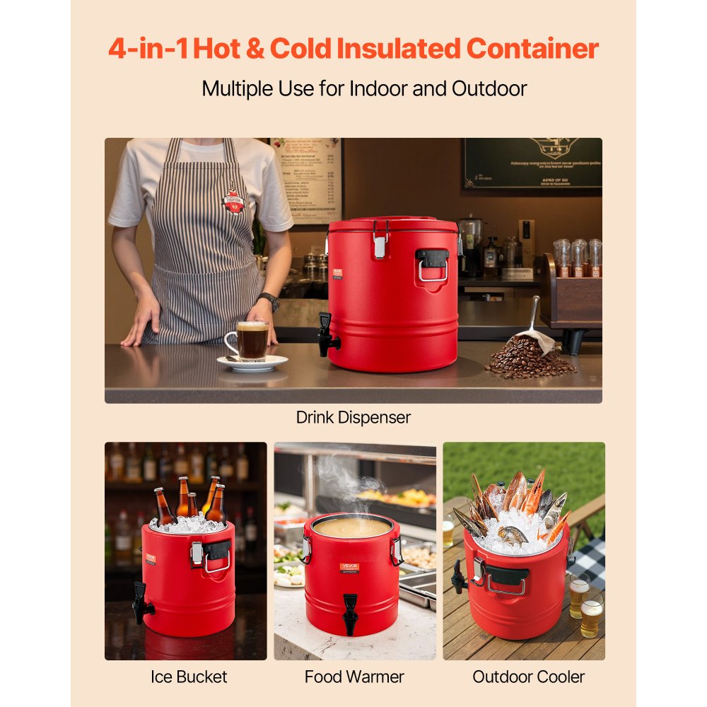 VEVOR Insulated Beverage Dispenser for Hot and Cold Drinks 8 Gal/30L Cooler Jug