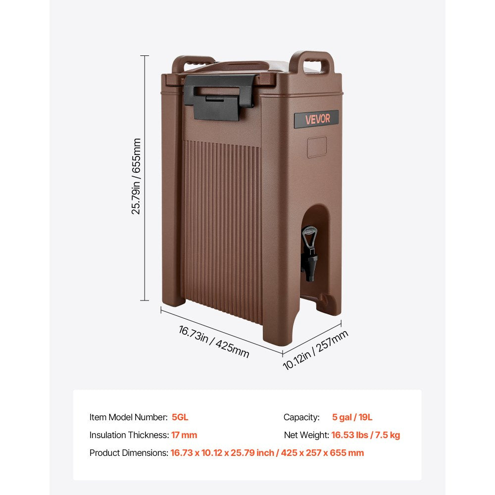 VEVOR Insulated Hot and Cold Beverage Dispenser 5Gal/19L Food-Grade Drink Server