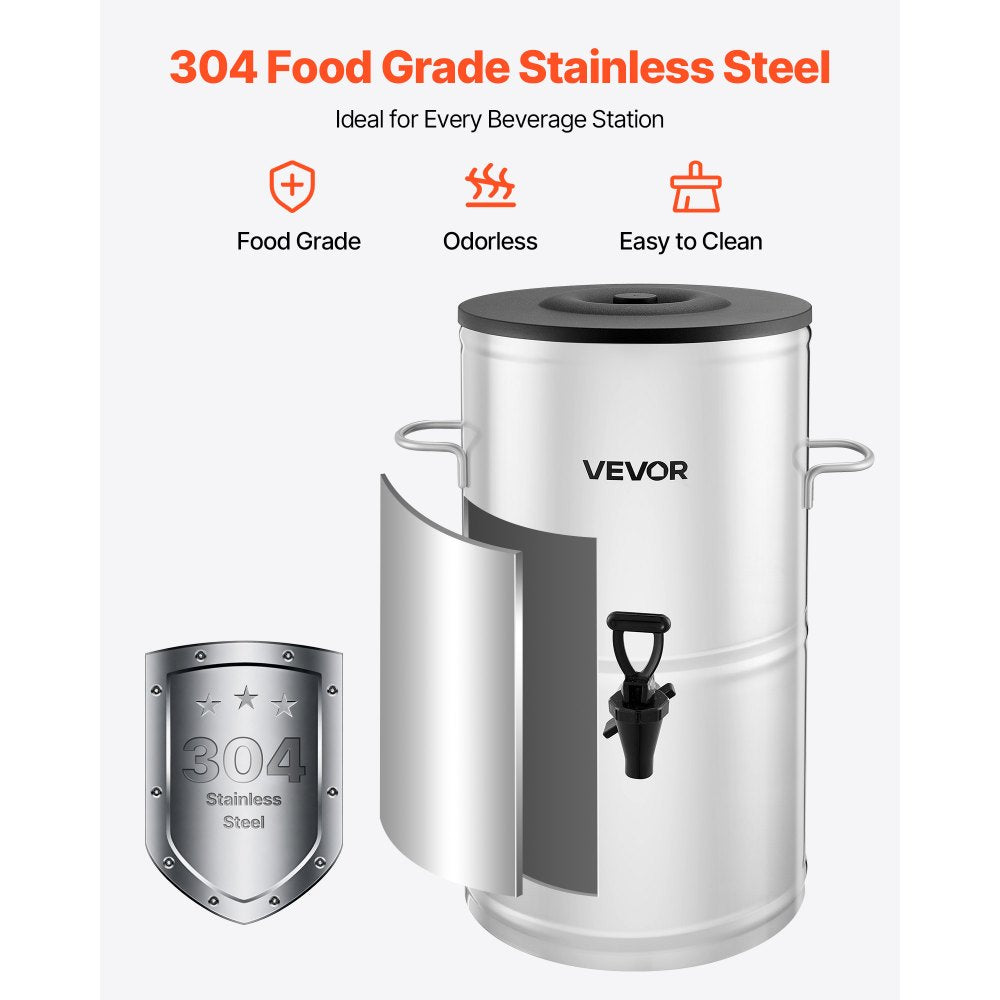 VEVOR Ice Tea Dispenser 4 Gal/15L for Iced Tea Juice Coffee 304 Stainless Steel