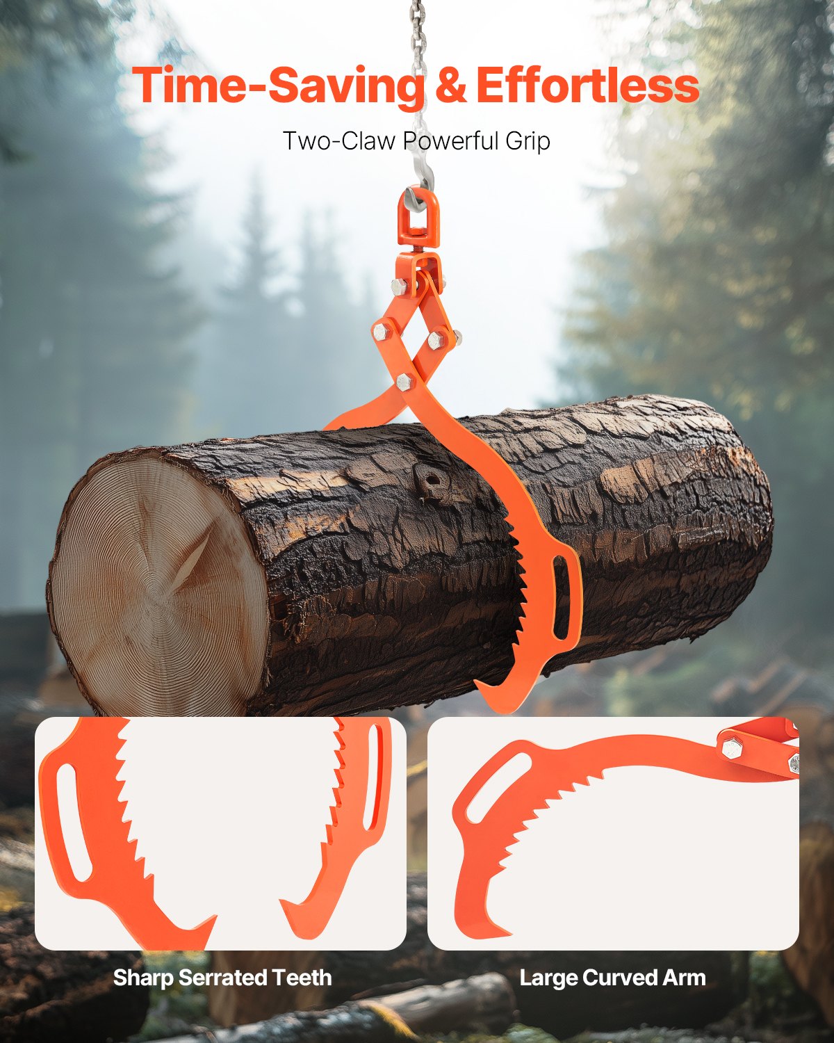 VEVOR 28in Log Lifting Tongs 2 Claw Solid Steel Log Grapple Swivel Log Lifter