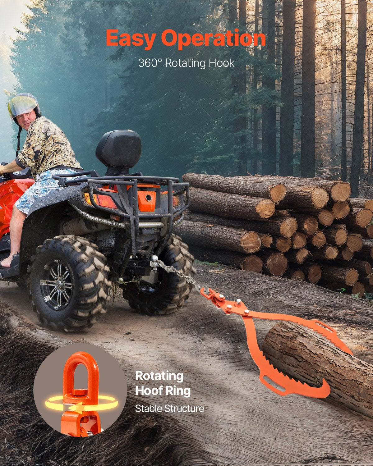 VEVOR 32in Log Lifting Tongs 2 Claw Solid Steel Log Grapple Swivel Log Tools