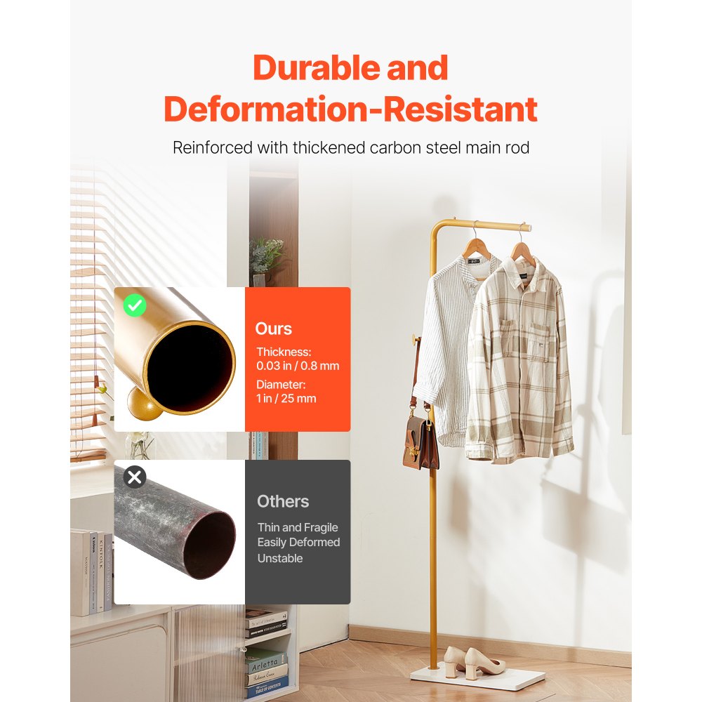 Coat Rack Freestanding Coats Rack with Quartz Stone Base & 3 Round Hooks