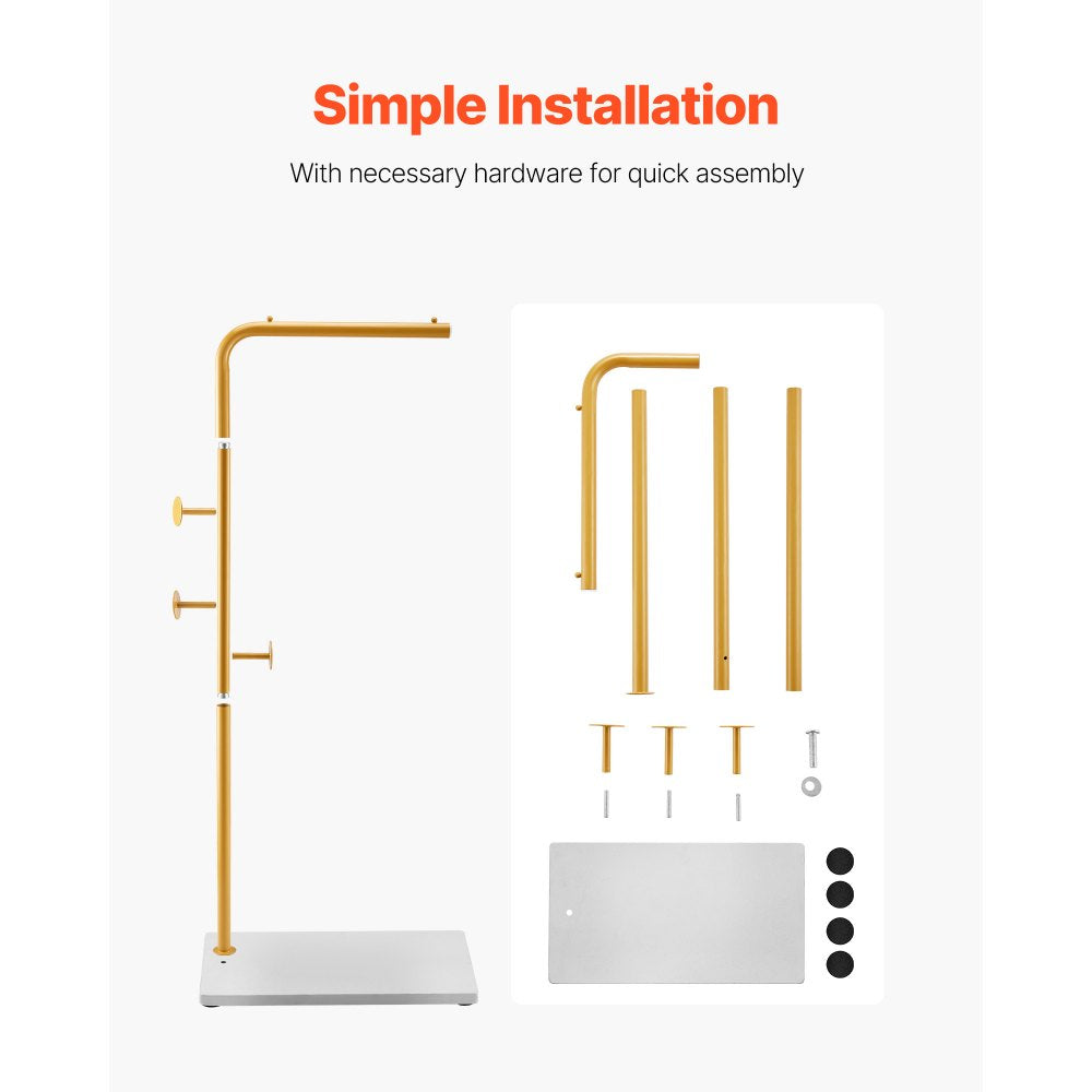 Coat Rack Freestanding Coats Rack with Quartz Stone Base & 3 Round Hooks
