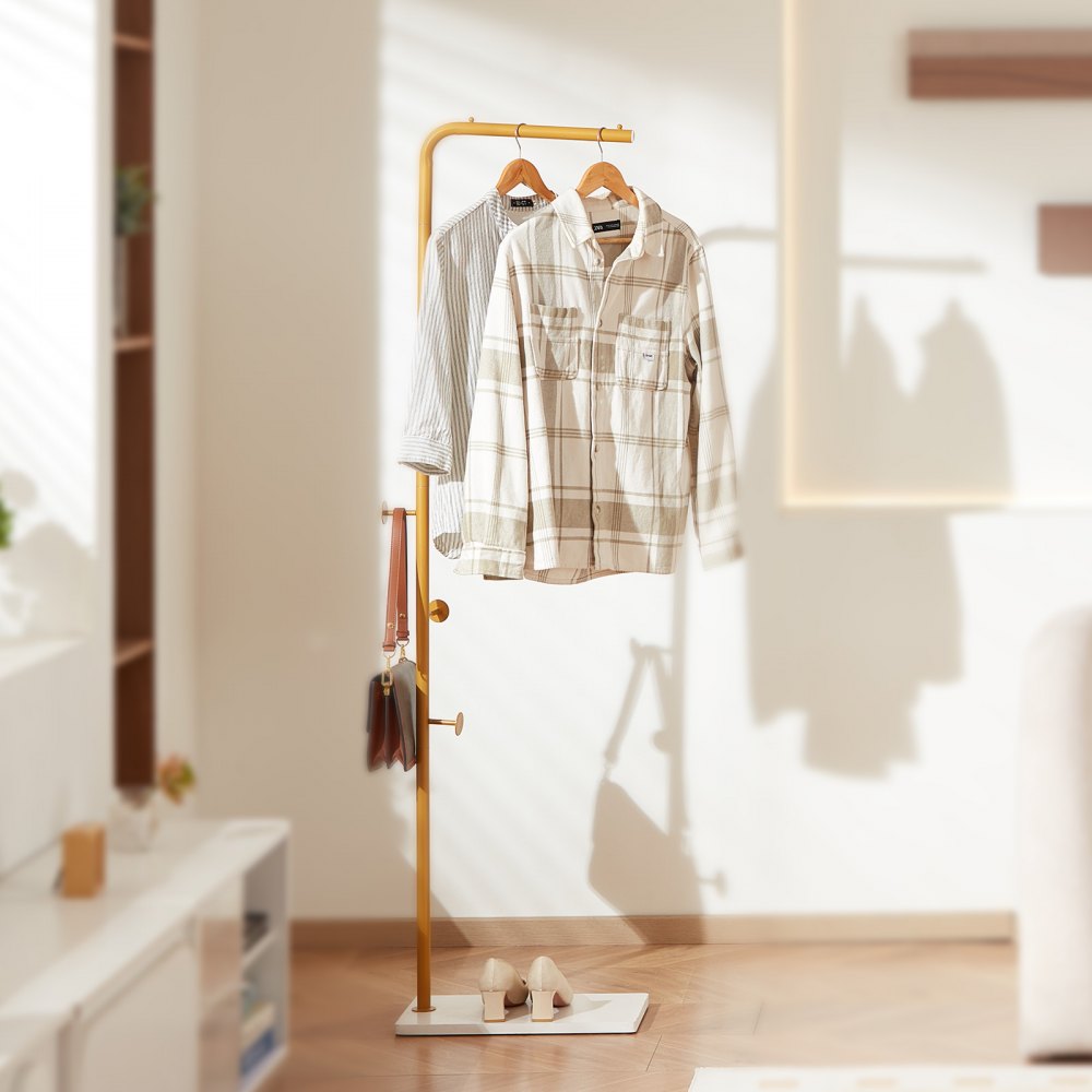 Coat Rack Freestanding Coats Rack with Quartz Stone Base & 3 Round Hooks