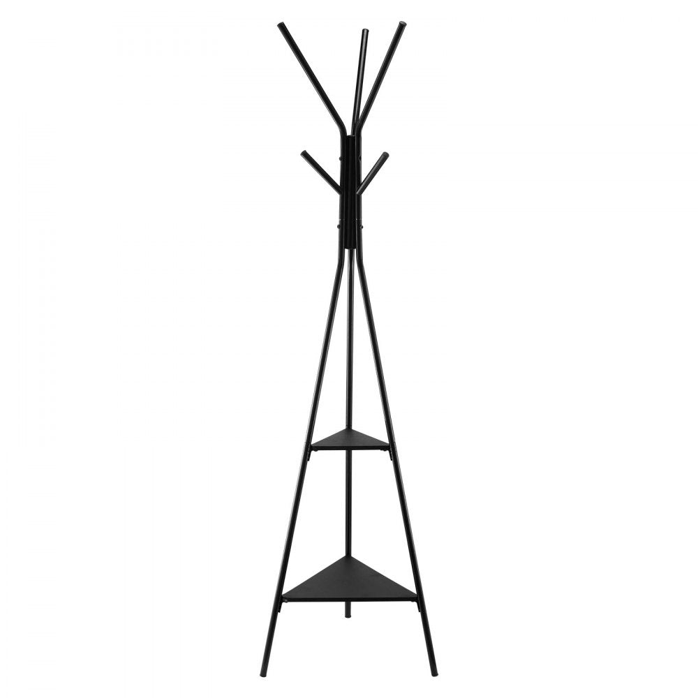 Coat Rack Freestanding Coats Rack Stand with 2 Shelves & 6 Hooks