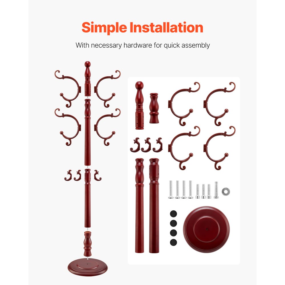 Freestanding Coat Rack Wooden Coat Tree with Stable Large Base & 11 Hooks