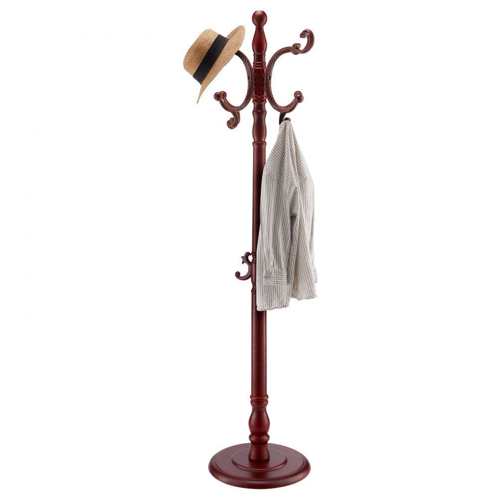 Freestanding Coat Rack Wooden Coat Tree with Stable Large Base & 11 Hooks