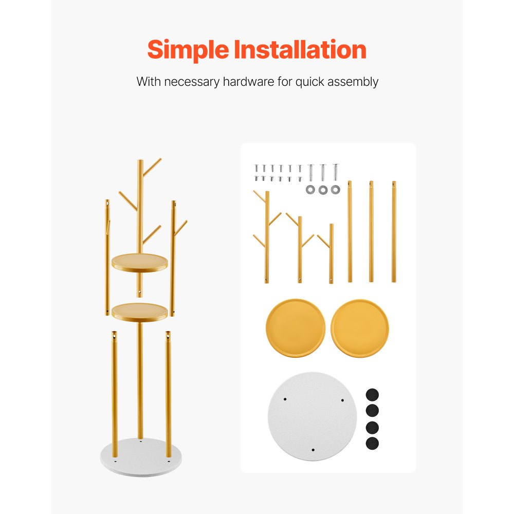 VEVOR Coat Rack Freestanding Coat Rack Stand with Quartz Stone Base & 9 Hooks