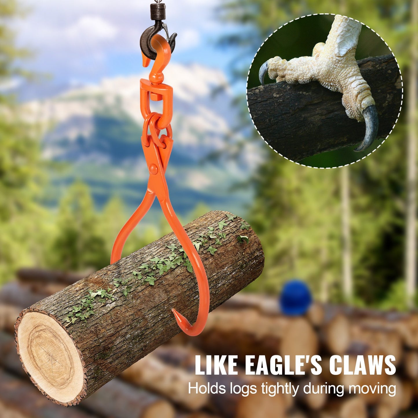 VEVOR Log Skidding Tongs, 45.7cm 2 Claw Log Lifting Tongs, Heavy Duty Rotating Steel