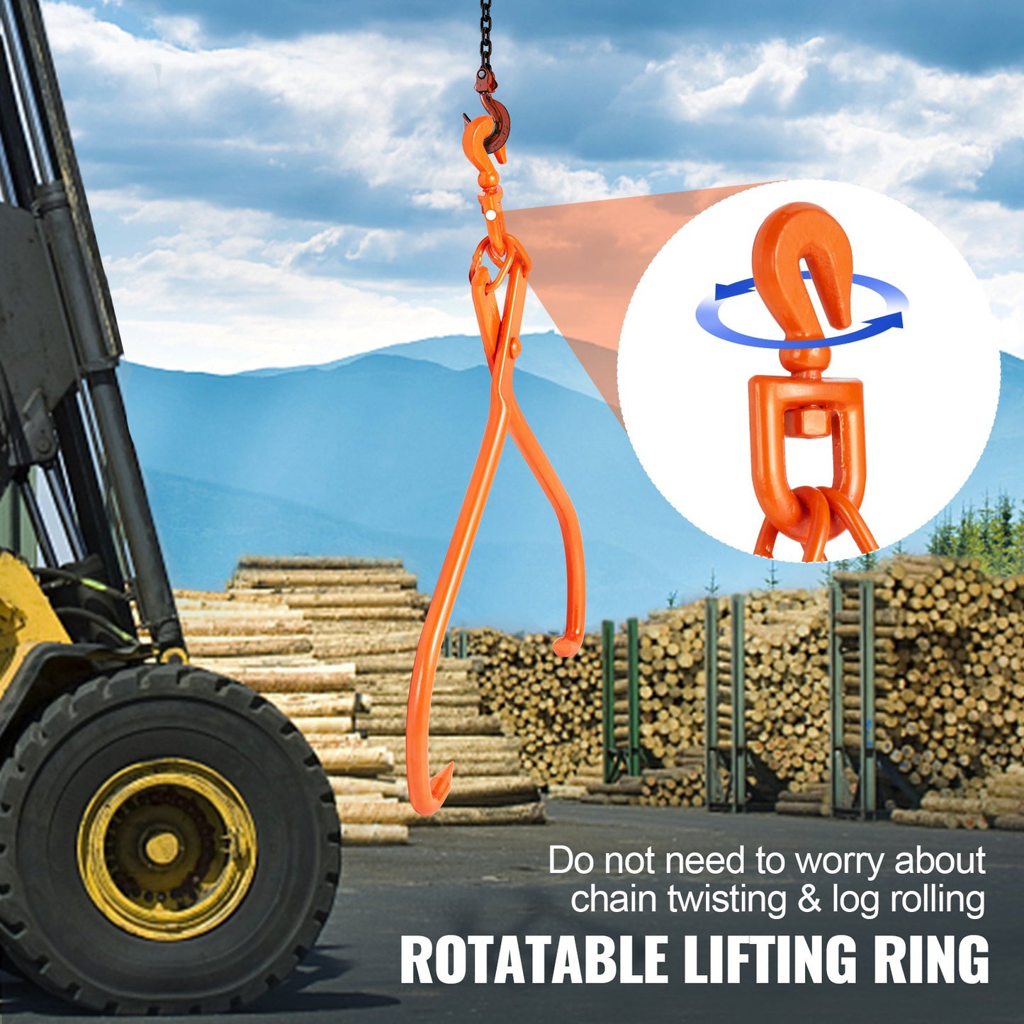VEVOR Log Skidding Tongs, 81.3cm 2 Claw Log Lifting Tongs, Heavy Duty Rotating Steel