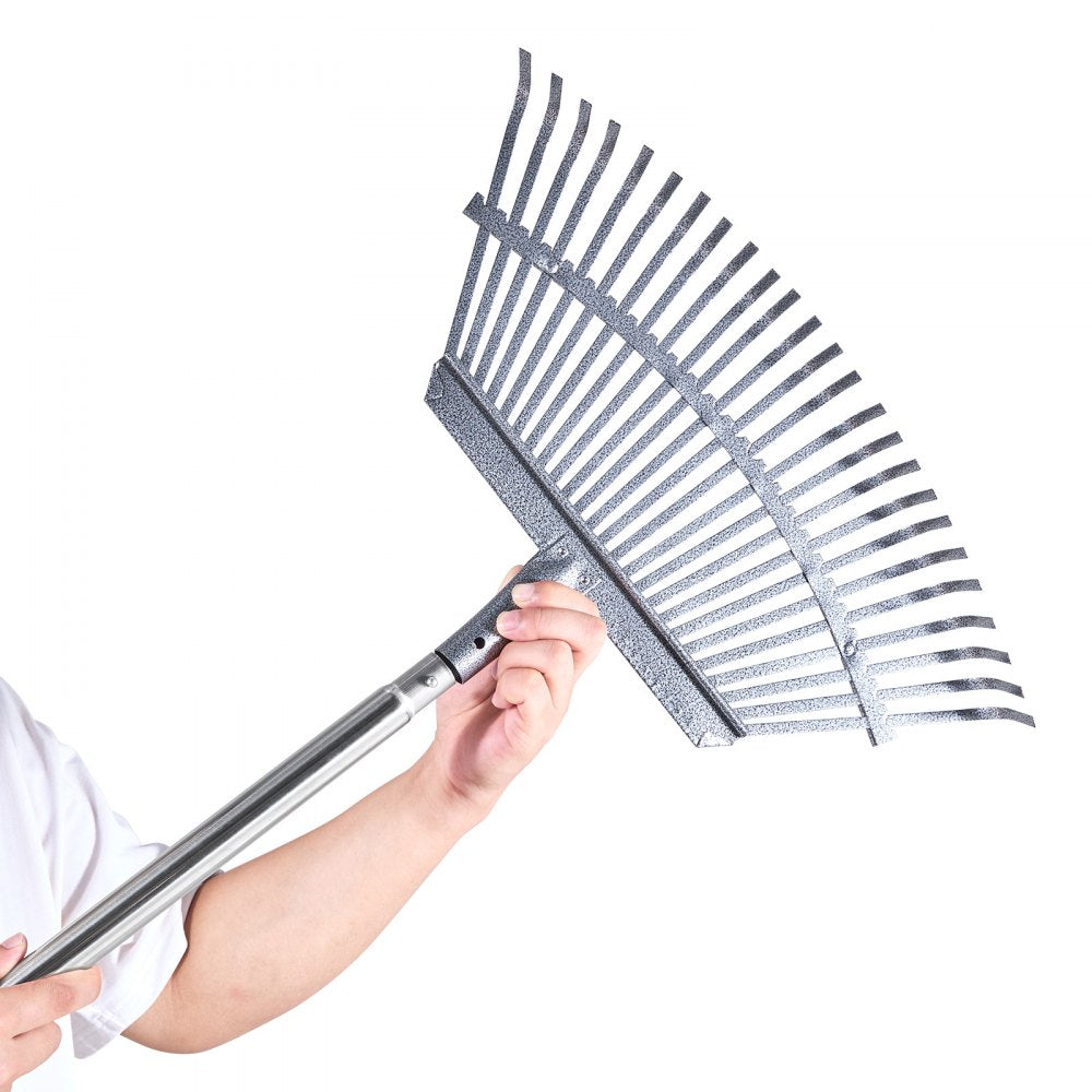Leaf Rake Steel Garden Rake 25-Tine 92.5-185 cm Adjustable Long Handle