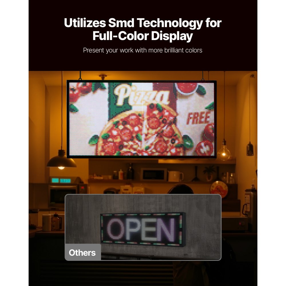VEVOR 27x14in Programmable LED Sign Digital Scrolling Display Board P5 Fullcolor