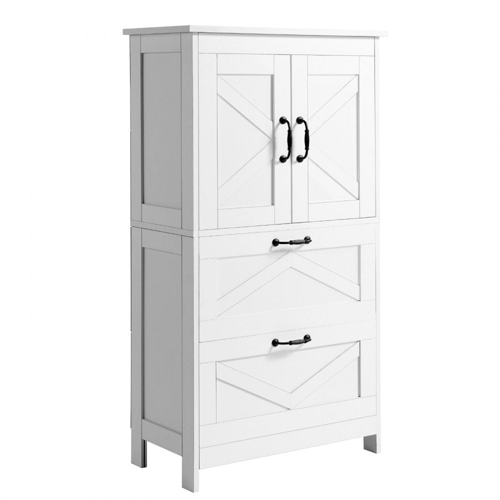 Wooden Bathroom Floor Cabinet Storage with Adjustable Shelf 2 Doors White