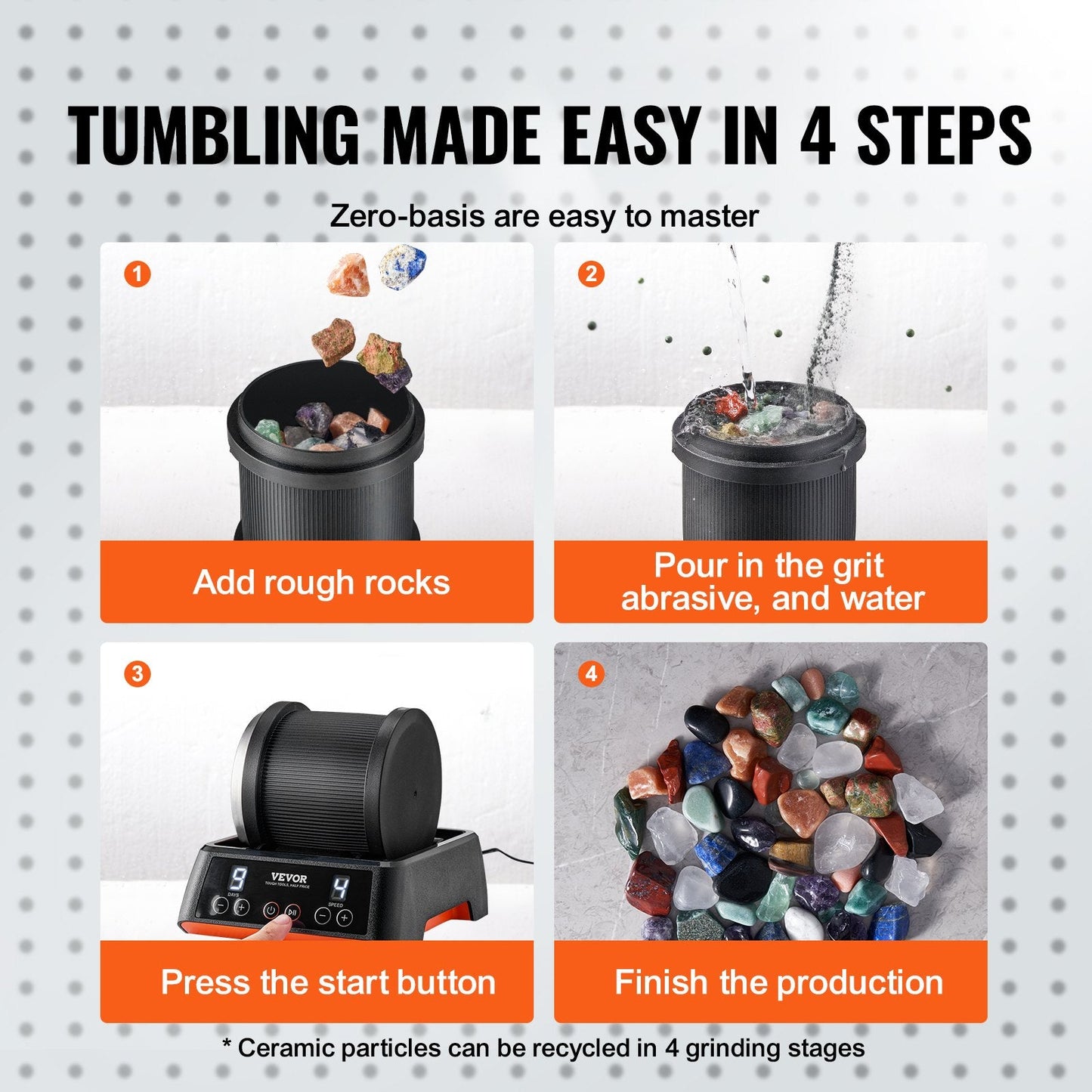 Pro Stone Tumbler Kit for Kids, 1 kg Barrel, 9-Day Timer, 4-Speed Settings