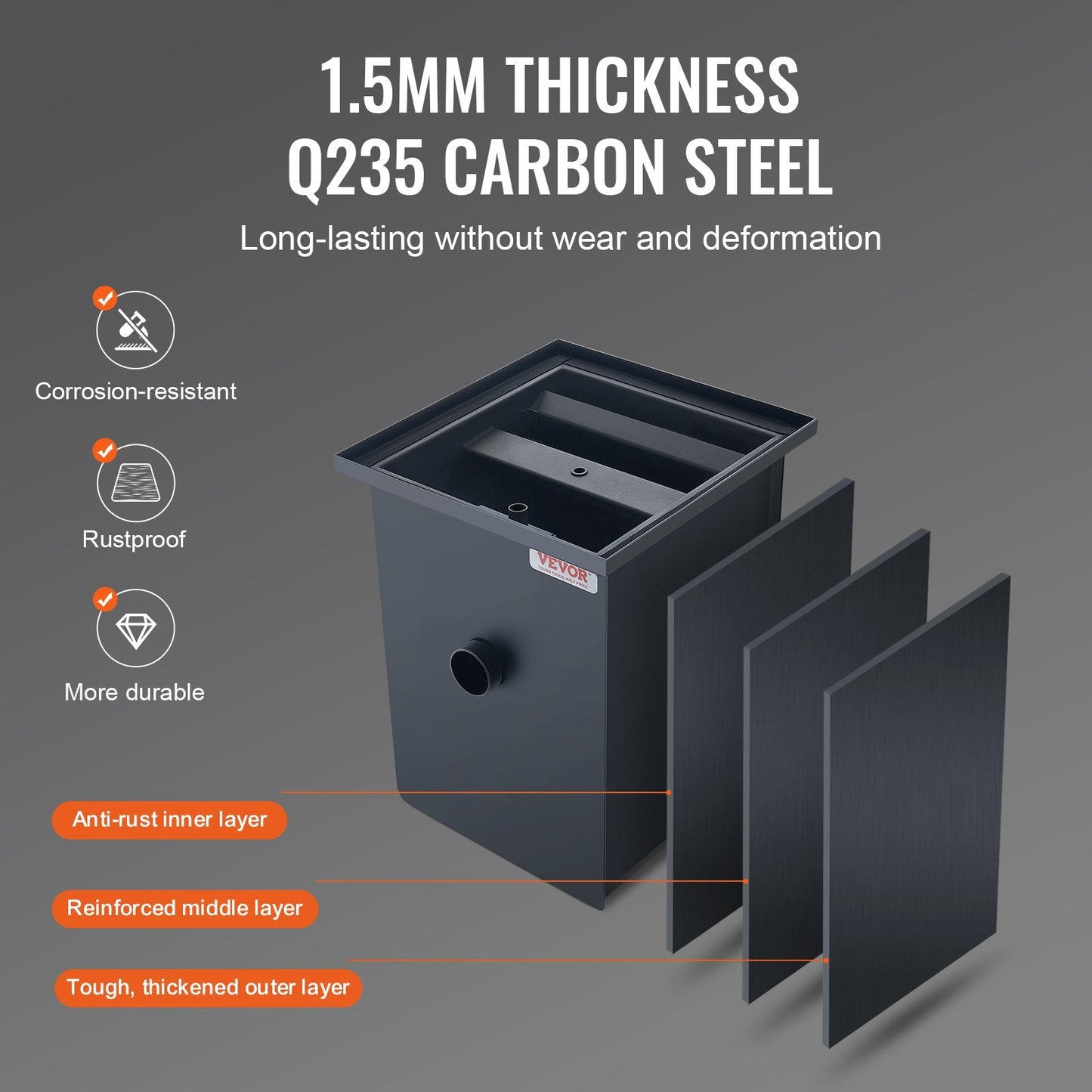 Commercial Grease Trap, 9 kg Carbon Steel, 4.6 GPM Oil-Water Separator