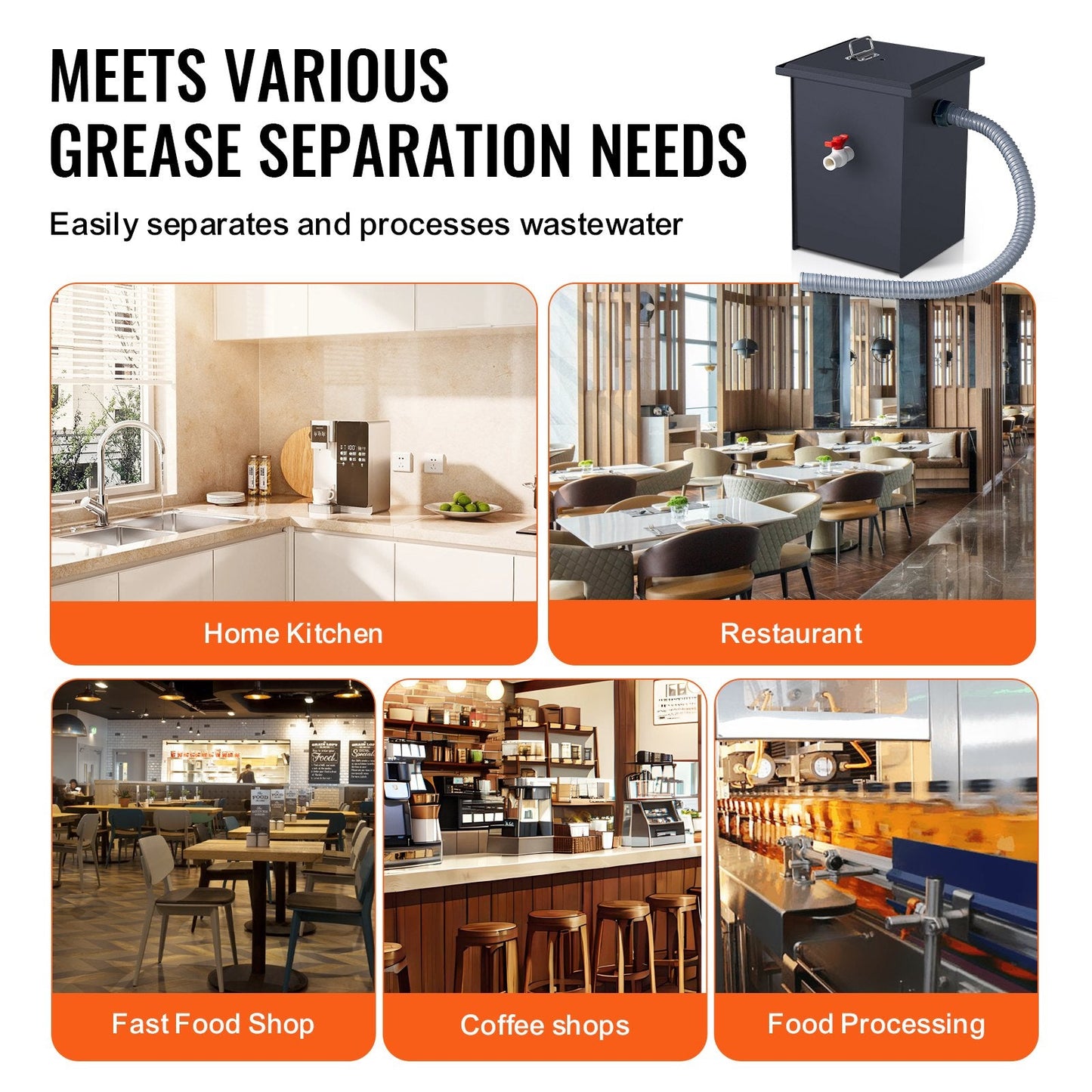 Commercial Grease Trap, 9 kg Carbon Steel, 4.6 GPM Oil-Water Separator