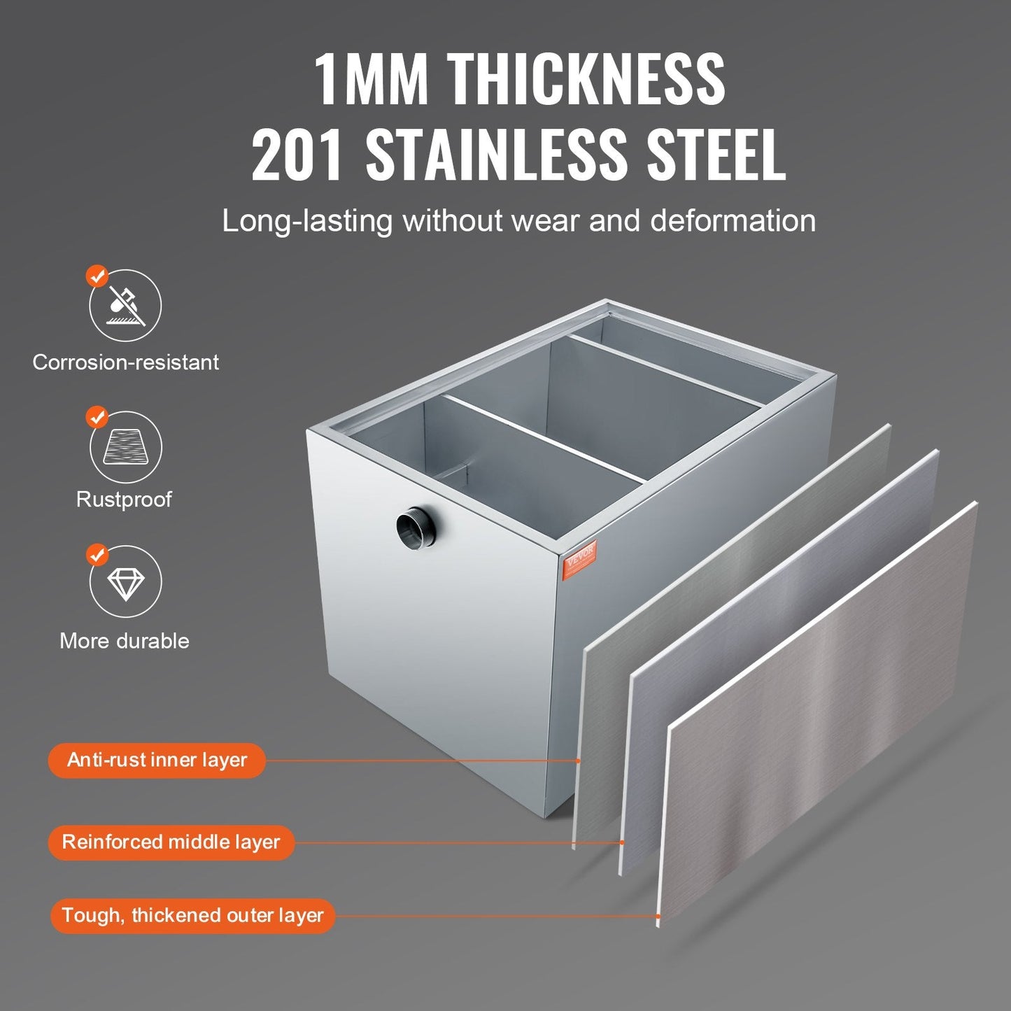 Stainless Steel 18 kg Grease Interceptor, 10 GPM, for Kitchen & Restaurant Use