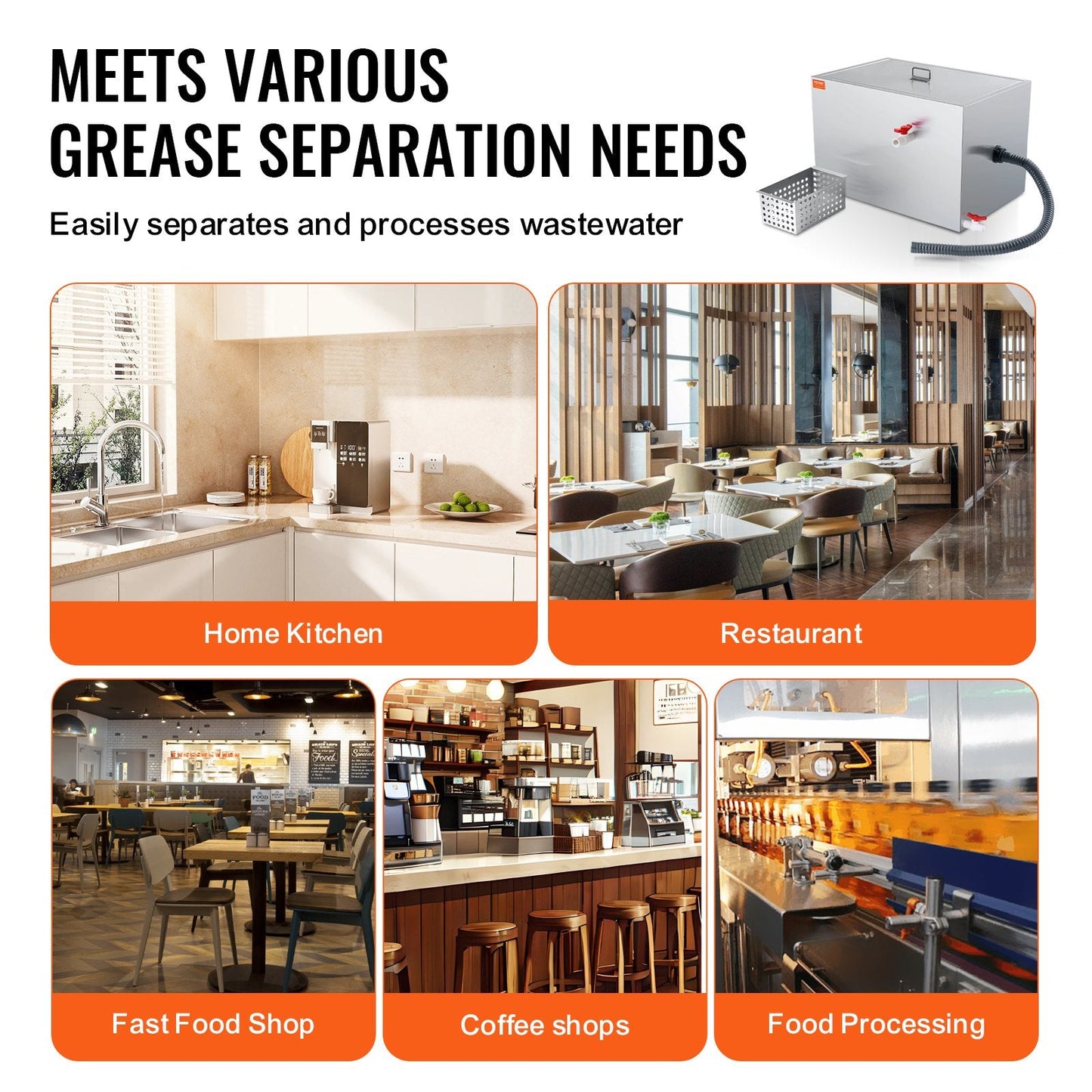 Stainless Steel 18 kg Grease Interceptor, 10 GPM, for Kitchen & Restaurant Use