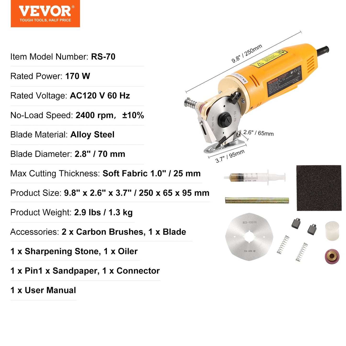 Electric Rotary Fabric Cutter, 170W, 25mm Cutting Thickness, Multi-Layer Use