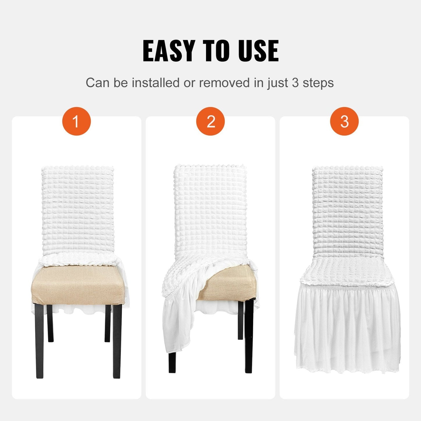 Universal Stretch Spandex Chair Covers with Skirt, White, Set of 4, 1.1 kg