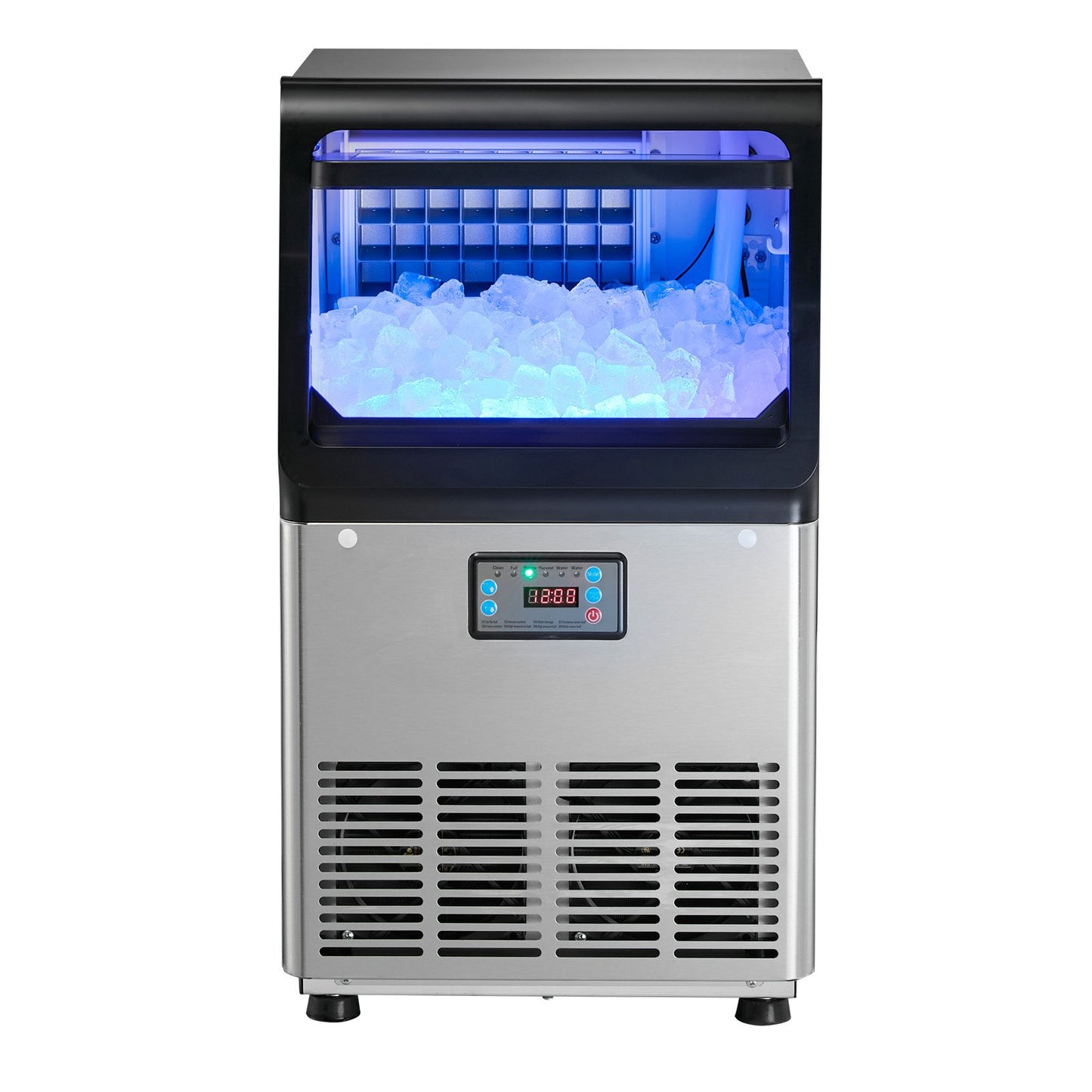Commercial Ice Maker Machine, 41 kg/24h with 6 kg Storage Capacity, Countertop/Freestanding/Under Counter, Stainless Steel Ice Maker with LED Display & Self-Cleaning, for Home Bar Restaurant