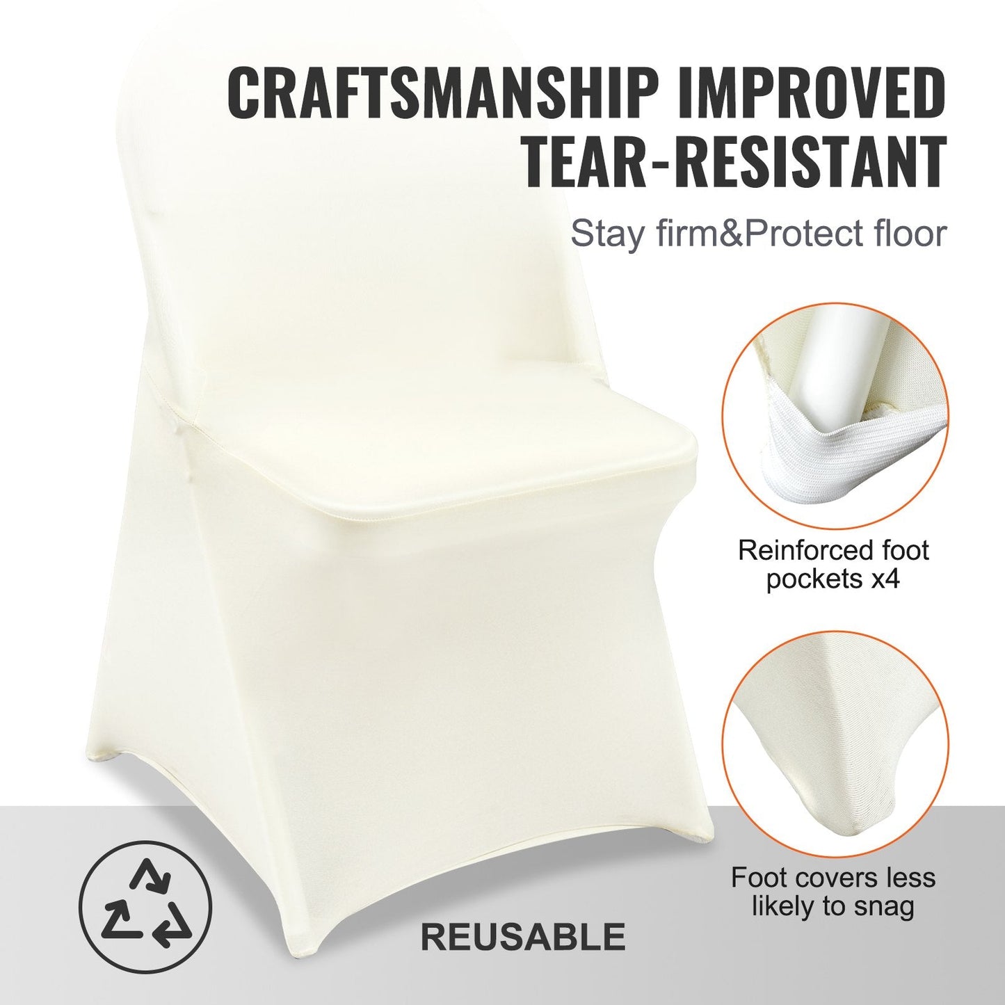 Ivory White Stretch Spandex Chair Covers, Universal Fit for Events, 50PCS