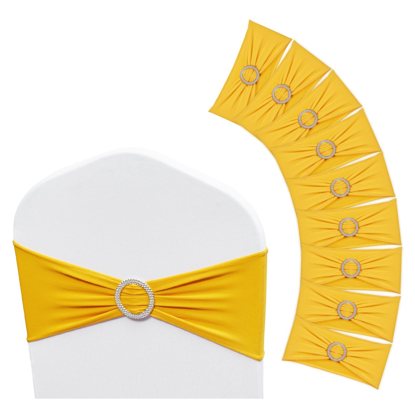 Golden Yellow Spandex Chair Sashes with Buckle - 100 PCS for Events