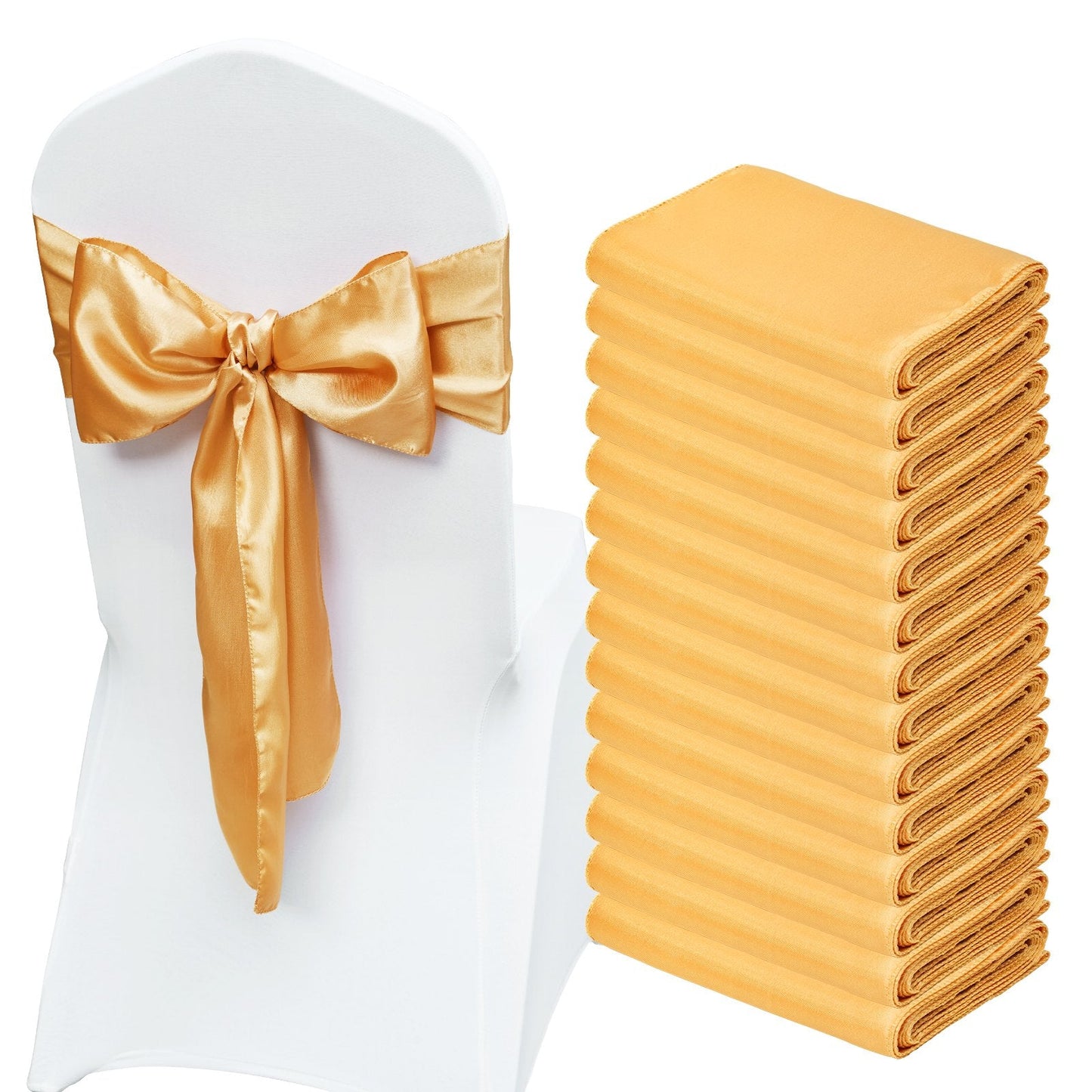 Gold Elastic Spandex Chair Bands for Weddings & Parties, 50 Pack, 2750x170 mm