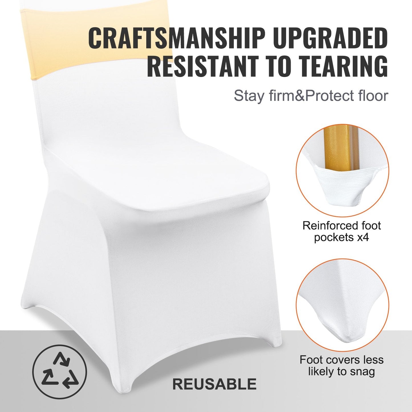 Universal Stretch Spandex Chair Covers with Sashes for Events, Gold & White, 30 Set