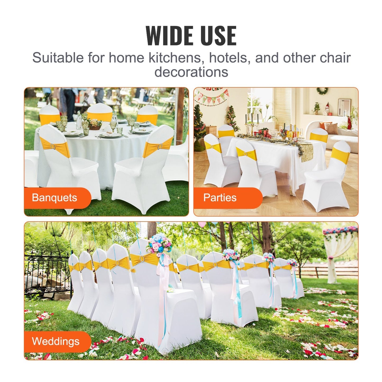 Universal Stretch Spandex Chair Covers with Sashes for Events, Gold & White, 30 Set