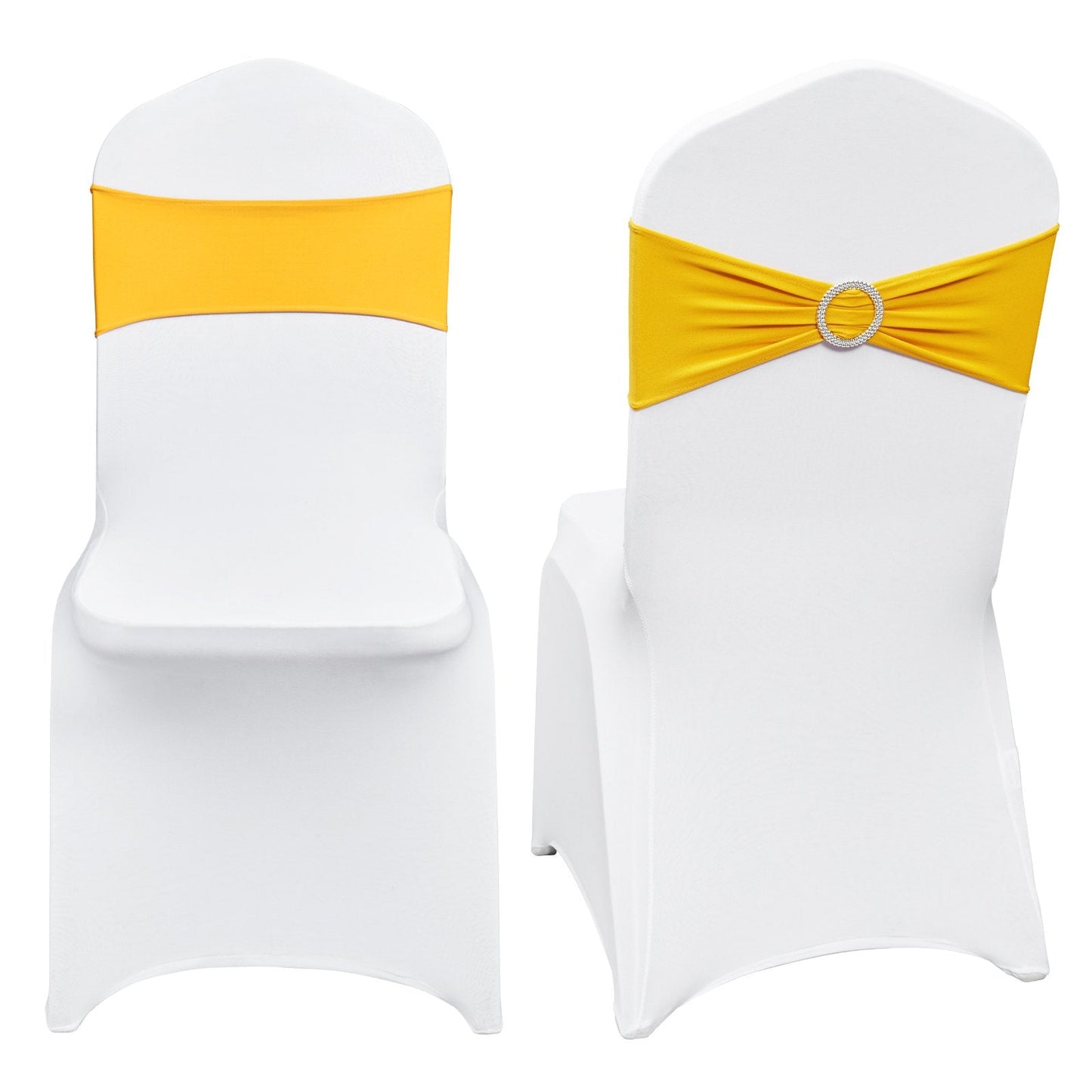 Universal Stretch Spandex Chair Covers with Sashes for Events, Gold & White, 30 Set