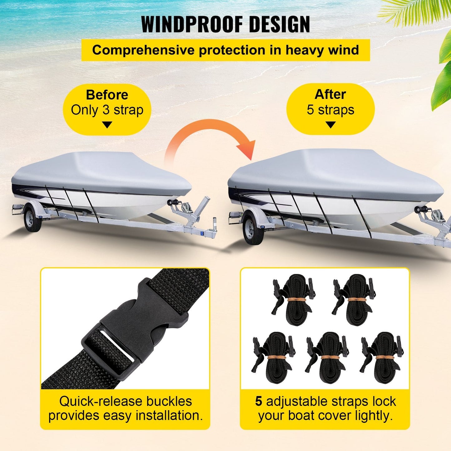 Durable Marine Polyester Boat Cover, Fits 4.88m-5.64m Boats, 2.49m Beam Width