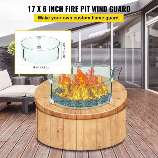 Clear glass flame shield blocks wind and helps maintain a steady propane fire outdoors
