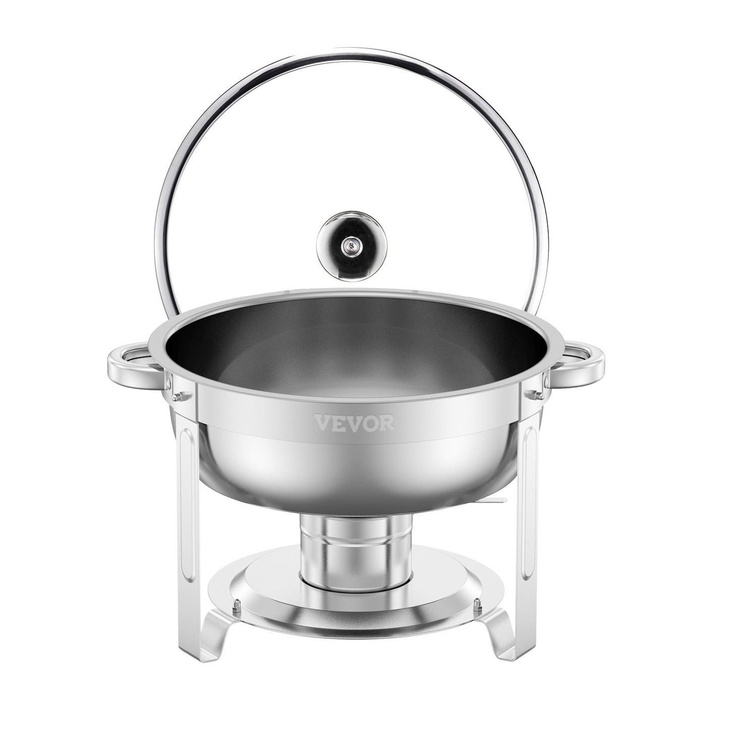 Chafing Dish Buffet Set, 5 Qt 2 Pack, Stainless Steel Chafer with 2 Full Size Pan, Round Catering Warmer Server with Glass Lid Water Pan Folding Stand Fuel Holder, for Wedding Party Banquet, Silver