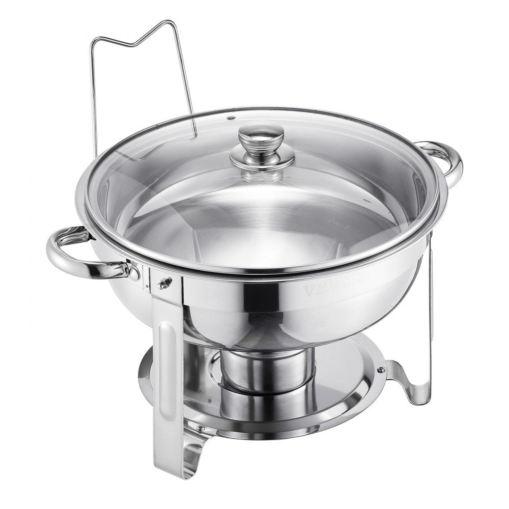 VEVOR 5 Qt 4 Pack Round Chafing Dish Buffet Set Full-Size Pan Stainless Steel