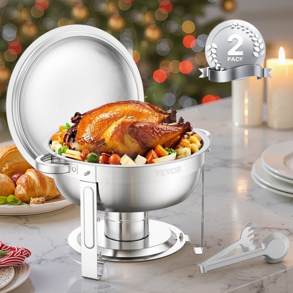 VEVOR 5 Qt 2 Pack Round Chafing Dish Buffet Set Full-Size Pan Stainless Steel