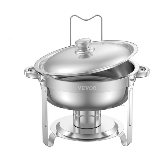 VEVOR 5 Qt 2 Pack Round Chafing Dish Buffet Set Full-Size Pan Stainless Steel