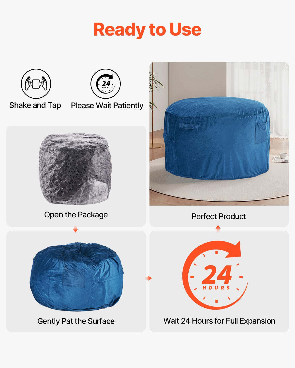 VEVOR Round Bean Bag Chair with Removable and Washable Cover for Adults Blue,1168 x 1168 x 635 mm