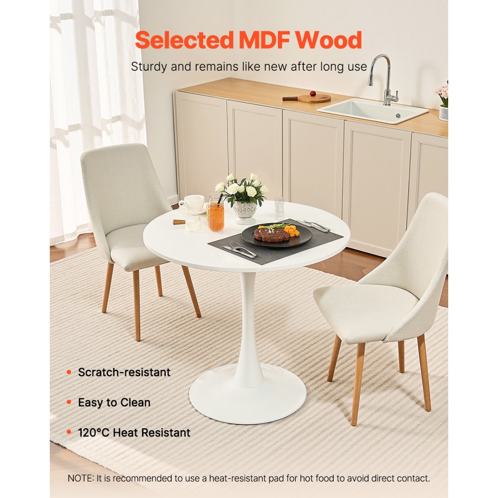 VEVOR 31.5 in Round Dining Table Wood Kitchen Table for 2-4 Person (Only Table)
