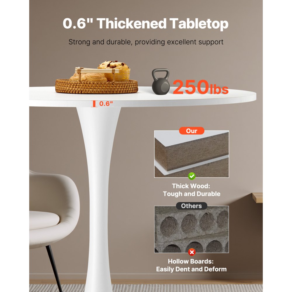 VEVOR 31.5 in Round Dining Table Wood Kitchen Table for 2-4 Person (Only Table)