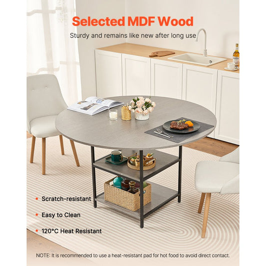 VEVOR 47 in Round Dining Table Wood Kitchen Table for 4-6 Person (Only Table)