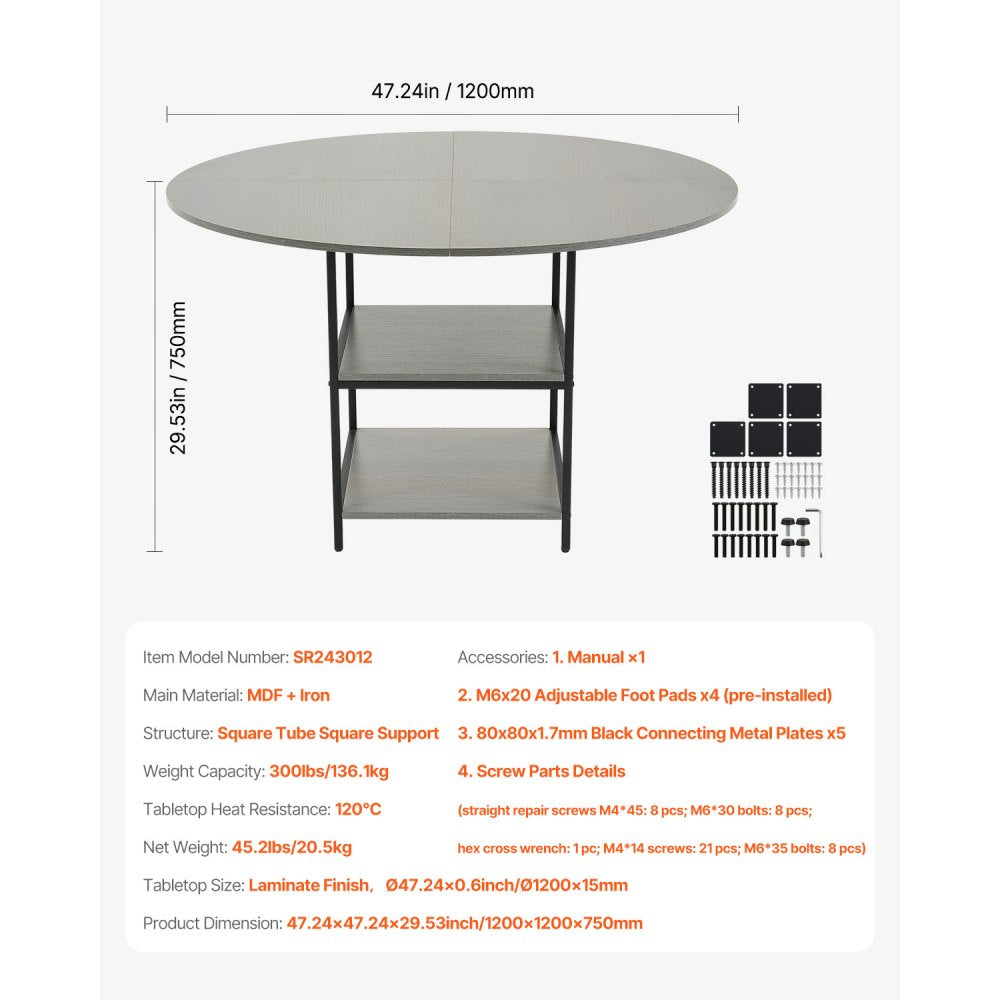 VEVOR 47 in Round Dining Table Wood Kitchen Table for 4-6 Person (Only Table)
