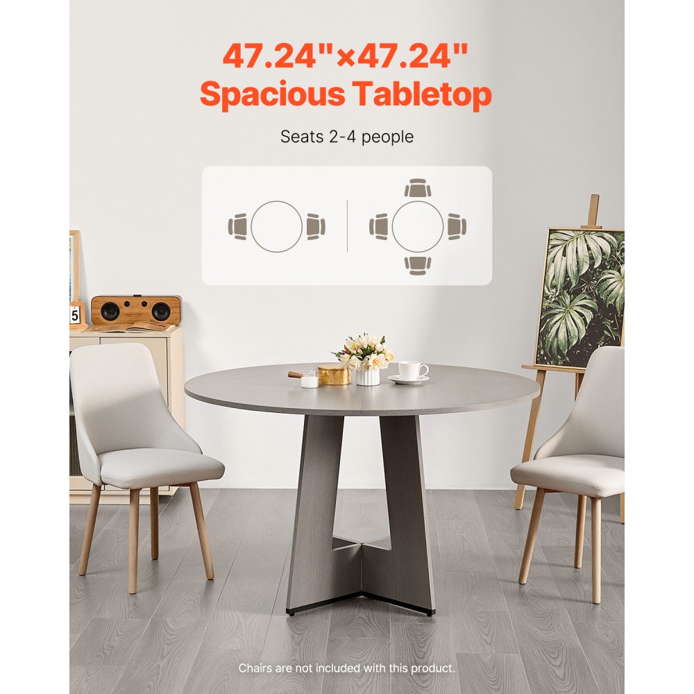 VEVOR 47 in Round Dining Table Wood Kitchen Table for 2-4 Person (Only Table)