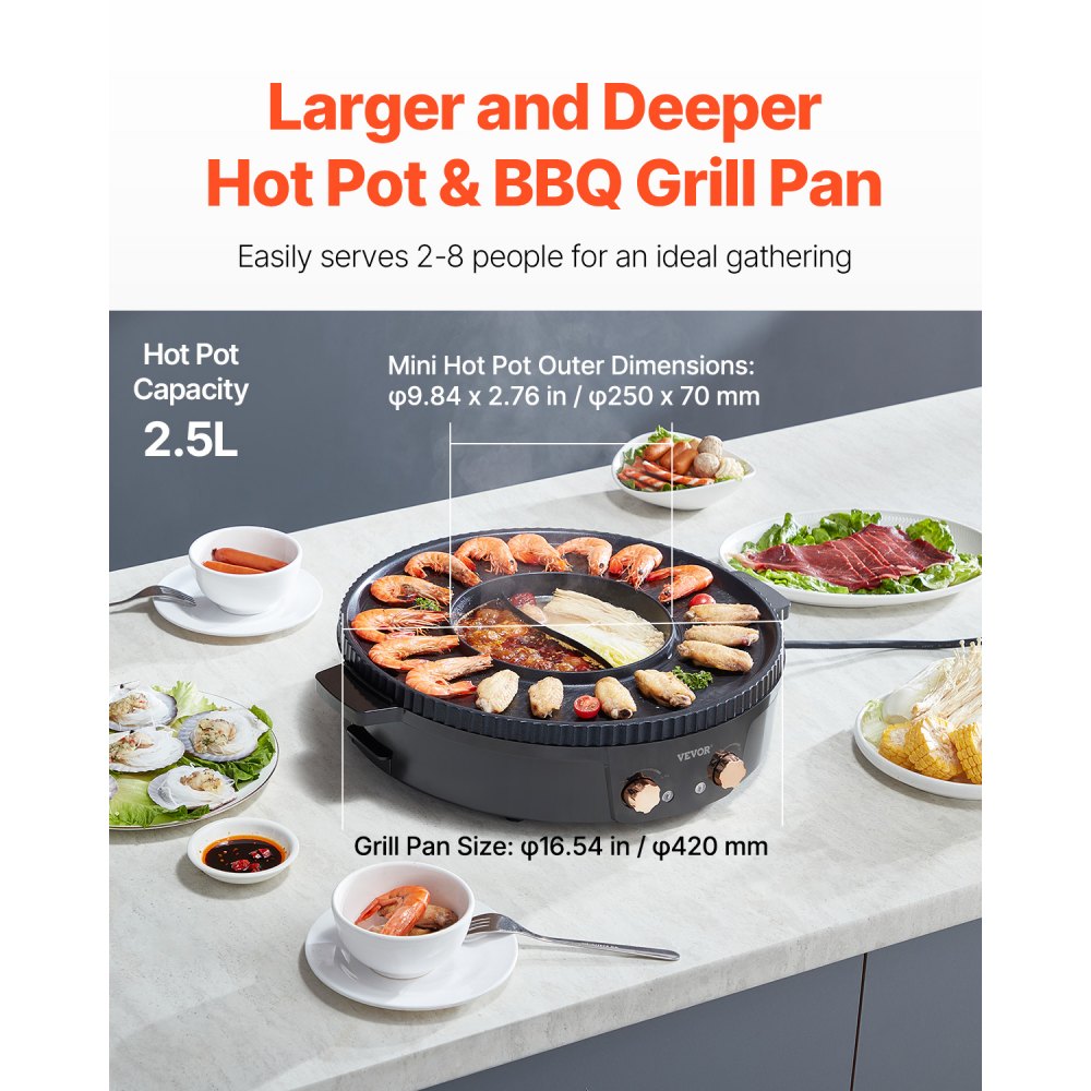 VEVOR Hot Pot with Grill 1800W 2-in-1 Electric Smokeless Grill and Hot Pot