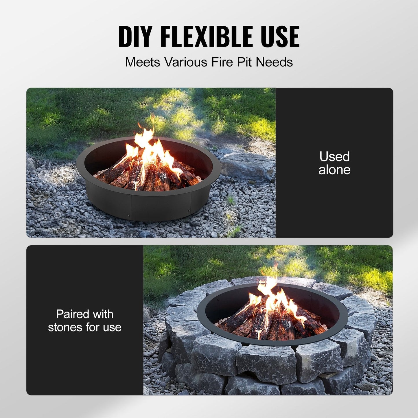 Round Steel Fire Pit Ring 0.99m, 8.83 kg, Black, DIY Campfire Liner