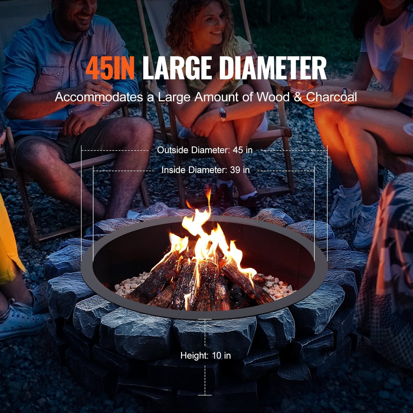 Round Steel Fire Pit Ring with DIY Flexibility, 1.14 m Outer Diameter, Black