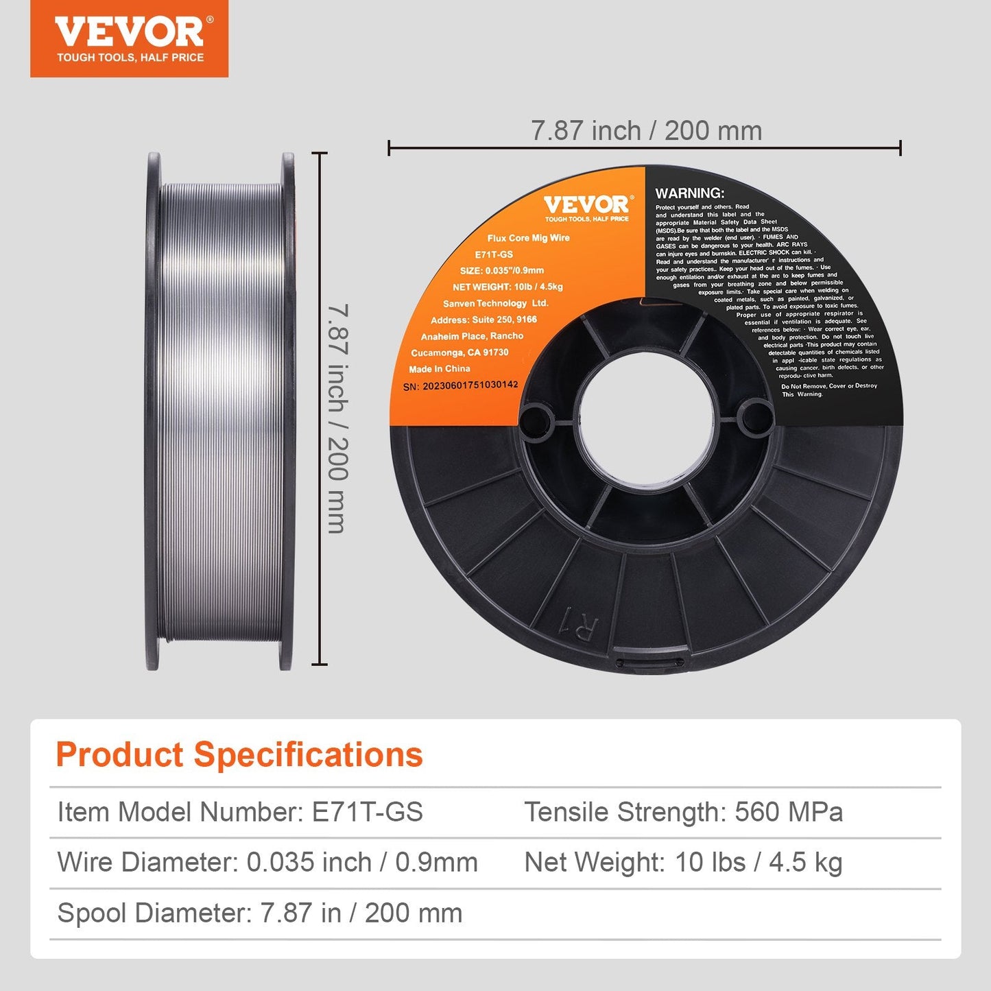 Gasless Flux Core MIG Welding Wire E71T-GS, 0.9 mm, 4.5 kg Spool, Mild Steel